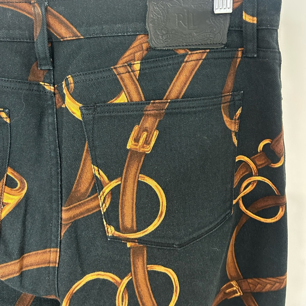 Beautiful Ralph Lauren Black Straight-Leg Jeans with Bridle Print❤️10/L - Picture 8 of 11